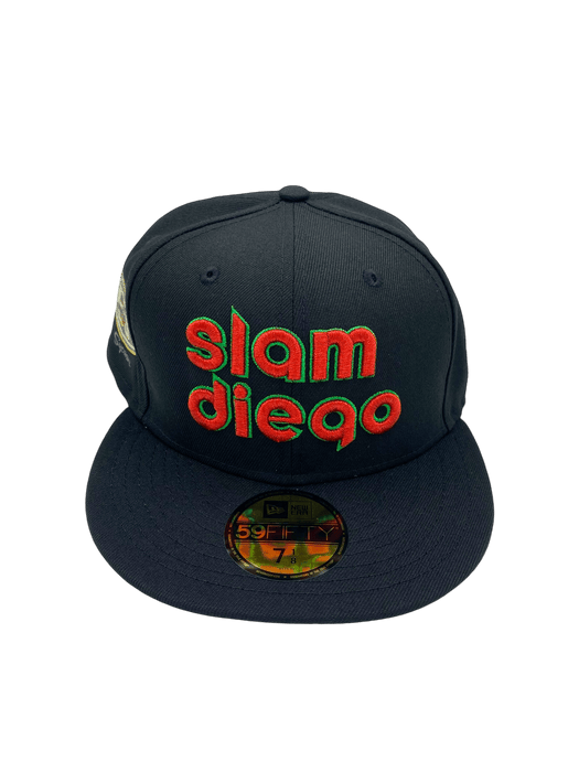 New Era Fitted Hat Adult San Diego Padres New Era Black Slam Diego Custom Side Patch 59FIFTY Fitted Hat - Men's