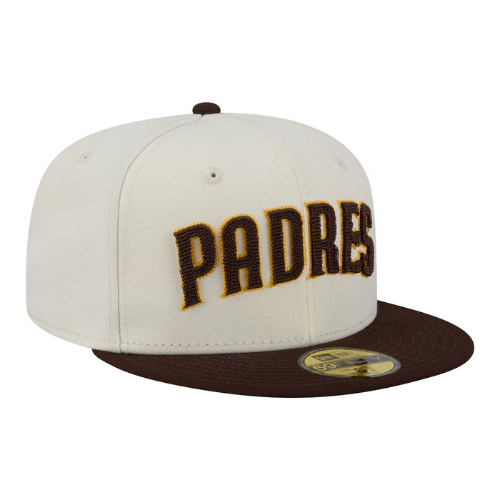 New Era Fitted Hat Adult San Diego Padres New Era Chrome 2 Tone Chain Stitch Logo 59FIFTY Fitted Hat - Men's