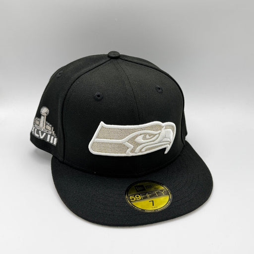 New Era Fitted Hat Adult Seattle Seahawks Black New Era Super Bowl 48 Custom 59FIFTY Fitted Hat - Men's