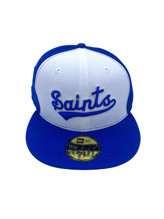 New Era Fitted Hat Adult St. Paul Saints New Era Blue/White Classic Script Custom Side Patch 59FIFTY Fitted Hat - Men's