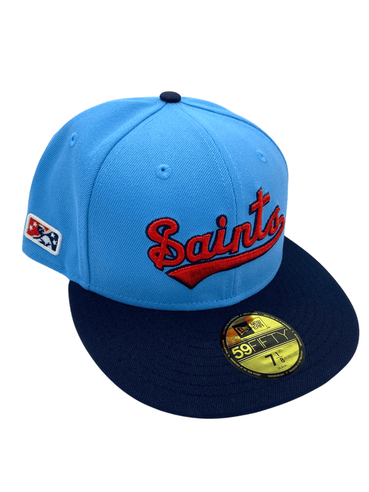 New Era Fitted Hat Adult St. Paul Saints New Era Light Blue/Navy Retro Custom Side Patch 59FIFTY Fitted Hat - Men's