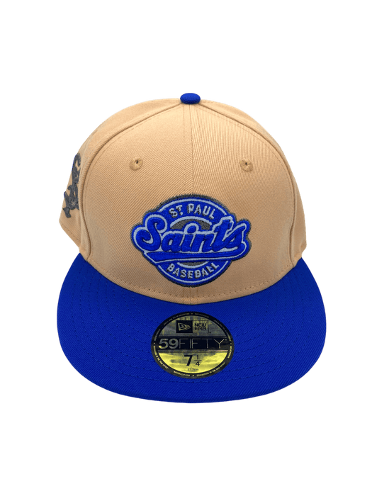 New Era Fitted Hat Adult St. Paul Saints New Era Tan/Blue Custom Side Patch 59FIFTY Fitted Hat - Men's