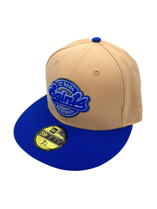 New Era Fitted Hat Adult St. Paul Saints New Era Tan/Blue Custom Side Patch 59FIFTY Fitted Hat - Men's