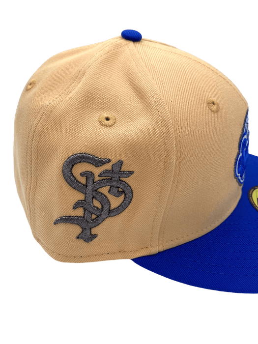 New Era Fitted Hat Adult St. Paul Saints New Era Tan/Blue Custom Side Patch 59FIFTY Fitted Hat - Men's