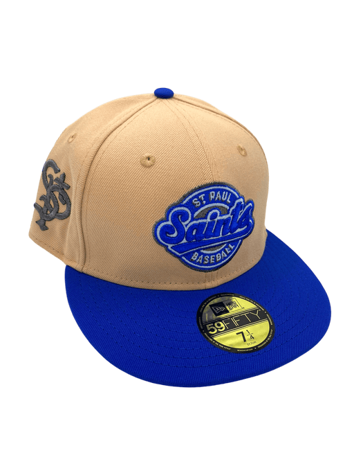 New Era Fitted Hat Adult St. Paul Saints New Era Tan/Blue Custom Side Patch 59FIFTY Fitted Hat - Men's