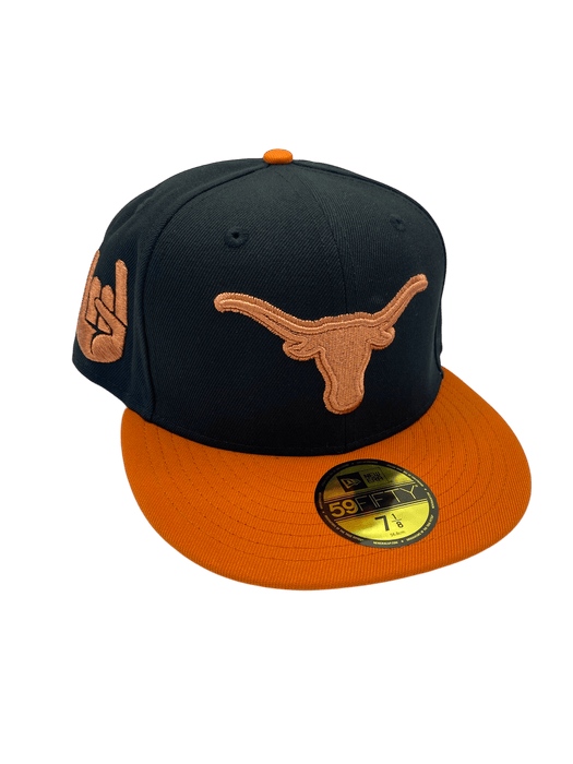 New Era Fitted Hat Adult Texas Longhorns New Era Black Hook Em Custom Side Patch 59FIFTY Fitted Hat - Men's