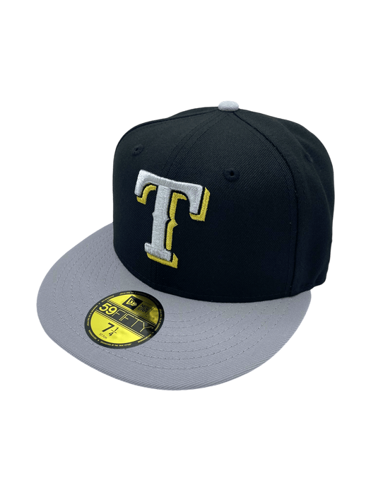 New Era Fitted Hat Adult Texas Rangers New Era Black Remastered Custom Side Patch 59FIFTY Fitted Hat - Men's