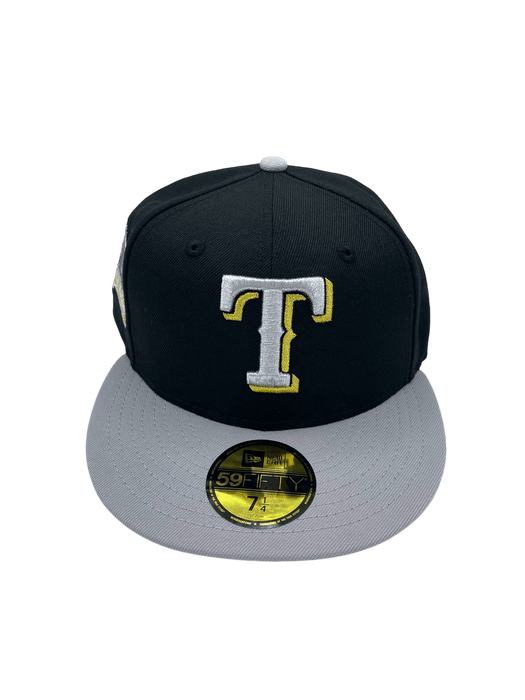 New Era Fitted Hat Adult Texas Rangers New Era Black Remastered Custom Side Patch 59FIFTY Fitted Hat - Men's