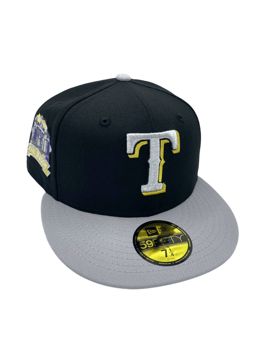 New Era Fitted Hat Adult Texas Rangers New Era Black Remastered Custom Side Patch 59FIFTY Fitted Hat - Men's