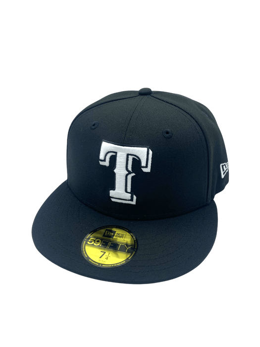 Adult Texas Rangers New Era Black/White Basic 59FIFTY Fitted Hat - Men's