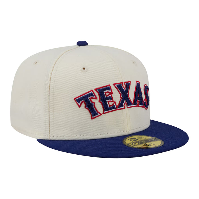 New Era Fitted Hat Adult Texas Rangers New Era Chrome 2 Tone Chain Stitch Logo 59FIFTY Fitted Hat - Men's