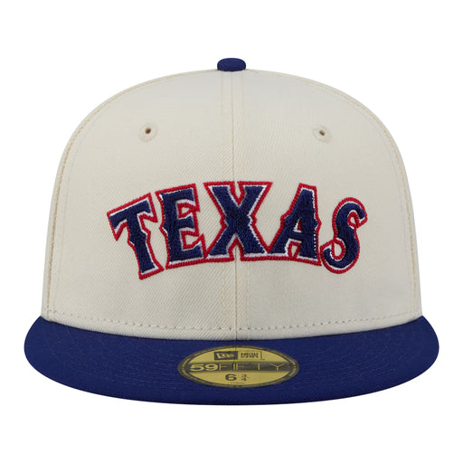 New Era Fitted Hat Adult Texas Rangers New Era Chrome 2 Tone Chain Stitch Logo 59FIFTY Fitted Hat - Men's