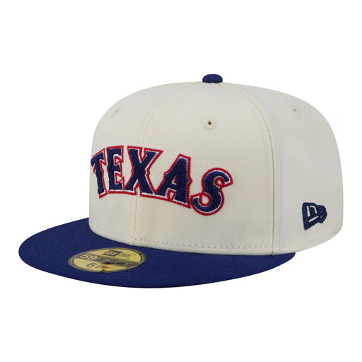 New Era Fitted Hat Adult Texas Rangers New Era Chrome 2 Tone Chain Stitch Logo 59FIFTY Fitted Hat - Men's