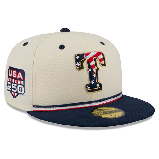 New Era Fitted Hat Adult Texas Rangers New Era Cream/ Navy 2026 Fourth of July On Field 59FIFTY Fitted Hat - Men's