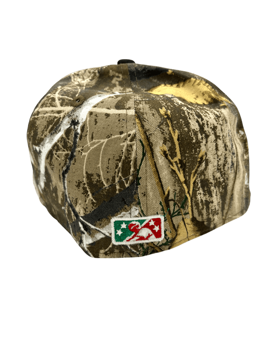 New Era Fitted Hat Adult Worcester Woo Sox New Era Black/Camo Real Tree Custom 59FIFTY Fitted Hat - Men's