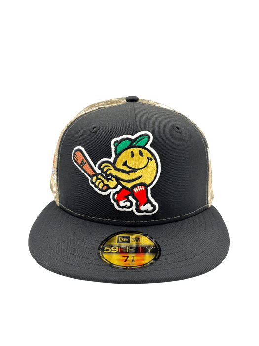 New Era Fitted Hat Adult Worcester Woo Sox New Era Black/Camo Real Tree Custom 59FIFTY Fitted Hat - Men's