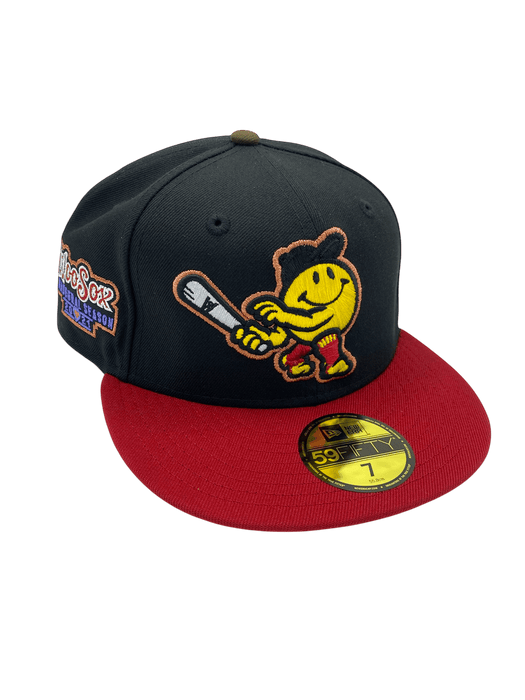 New Era Fitted Hat Adult Worcester Woo Sox New Era Black/Red Custom 59FIFTY Fitted Hat - Men's