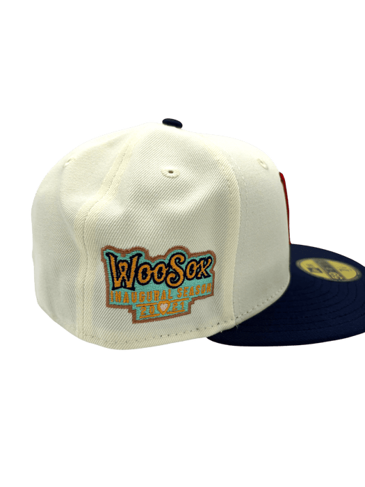 New Era Fitted Hat Adult Worcester Woo Sox New Era Chrome/Navy W Custom 59FIFTY Fitted Hat - Men's