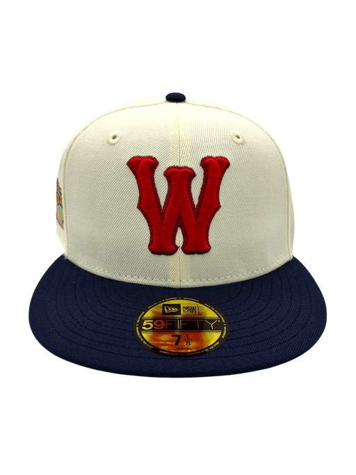 New Era Fitted Hat Adult Worcester Woo Sox New Era Chrome/Navy W Custom 59FIFTY Fitted Hat - Men's