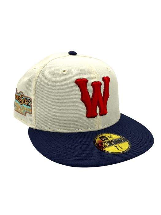 New Era Fitted Hat Adult Worcester Woo Sox New Era Chrome/Navy W Custom 59FIFTY Fitted Hat - Men's
