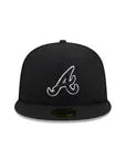 New Era Fitted Hat Atlanta Braves Black On Black White Outline 59Fifty Color Basic Fitted