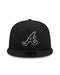 New Era Fitted Hat Atlanta Braves Black On Black White Outline 59Fifty Color Basic Fitted