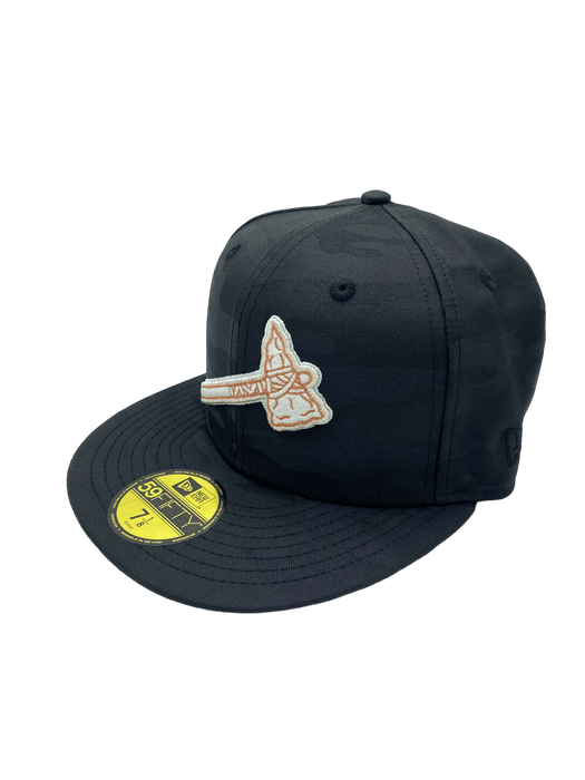 New Era Fitted Hat Atlanta Braves New Era Black Custom The Chop Side Patch 59FIFTY Fitted Hat - Men's