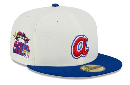 New Era Fitted Hat Atlanta Braves New Era Off White Retro Side Patch 59FIFTY Fitted Hat