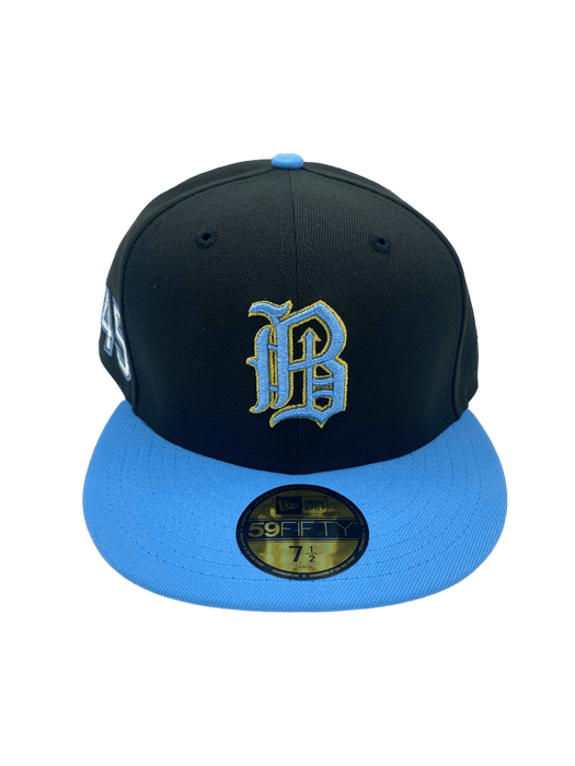 New Era Fitted Hat Birmingham Barons New Era Black/Blue LM Custom Side Patch 59FIFTY Fitted Hat - Men's