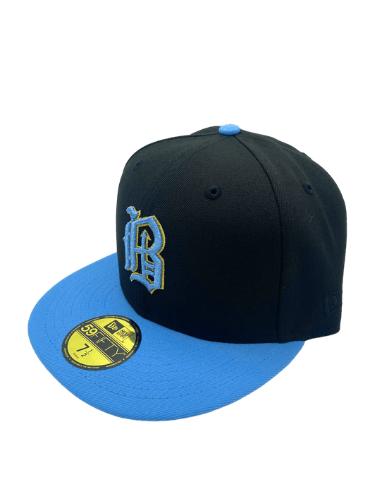 New Era Fitted Hat Birmingham Barons New Era Black/Blue LM Custom Side Patch 59FIFTY Fitted Hat - Men's