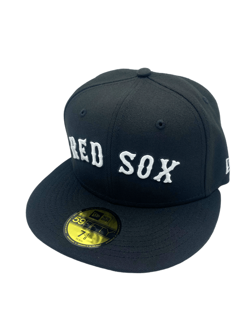 New Era Fitted Hat Boston Red Sox New Era Black/White Scripts 59FIFTY Fitted Hat - Men's
