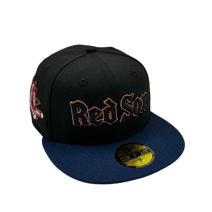New Era Fitted Hat Boston Red Sox New Era Gothic Script Custom Side Patch 59FIFTY Fitted Hat