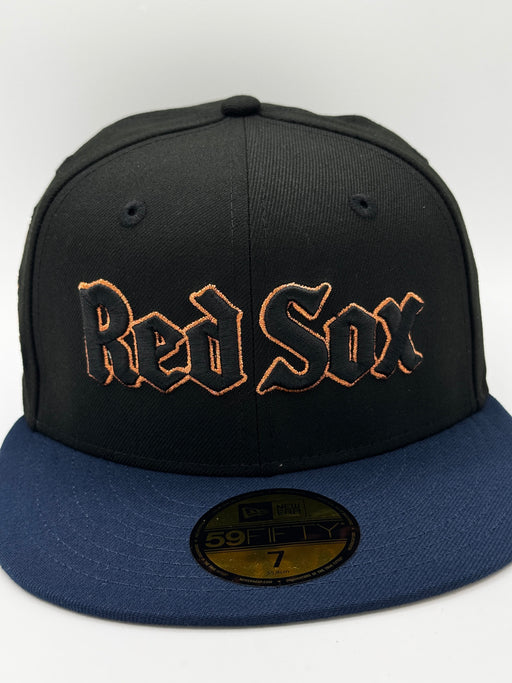 New Era Fitted Hat Boston Red Sox New Era Gothic Script Custom Side Patch 59FIFTY Fitted Hat