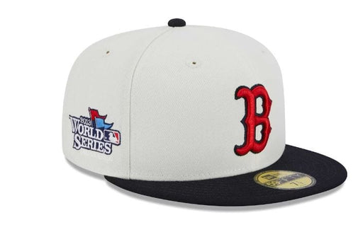New Era Fitted Hat Boston Red Sox New Era Off White Retro Side Patch 59FIFTY Fitted Hat