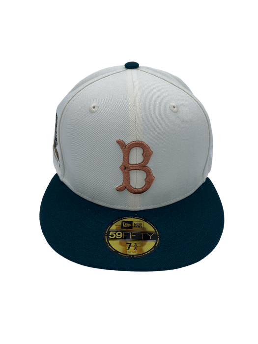 New Era Fitted Hat Brooklyn Dodgers New Era Cream/Green Custom Side Patch 59FIFTY Fitted Hat