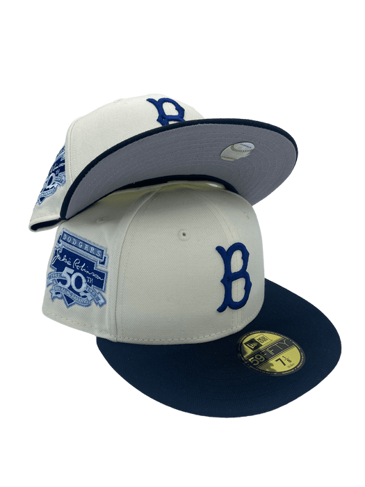 New Era Fitted Hat Brooklyn Dodgers New Era Cream HOV Blueprint Custom Side Patch 59FIFTY Fitted Hat