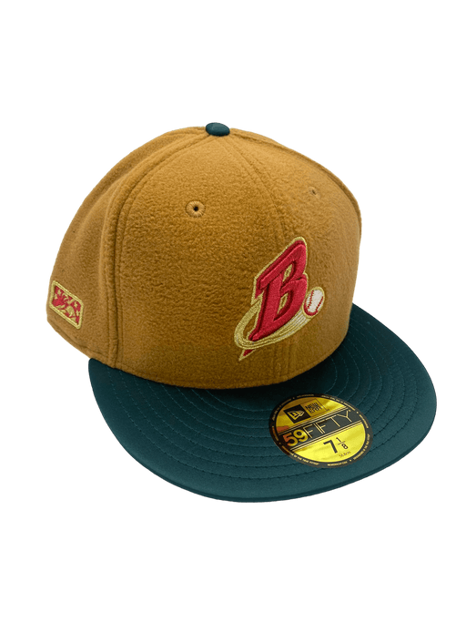 New Era Fitted Hat Buffalo Bisons New Era Brown/Green Fleece Buffalo Hyde Custom Side Patch 59FIFTY Fitted Hat - Men's