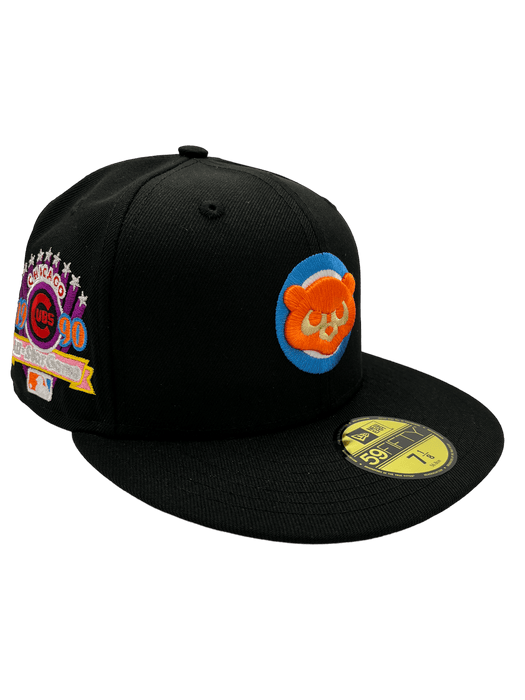 New Era Fitted Hat Chicago Cubs New Era Black Custom Gamer Pack Side Patch 59FIFTY Fitted Hat