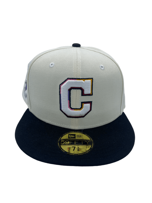 New Era Fitted Hat Cleveland Guardians New Era Cream Custom Side Patch 59FIFTY Fitted Hat