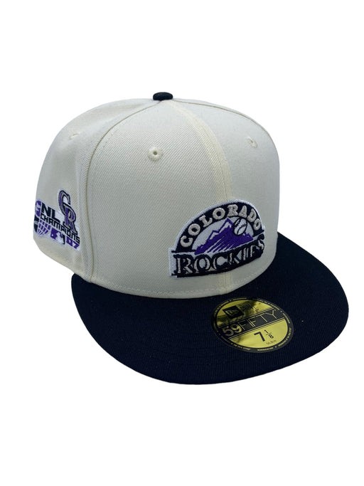 New Era Fitted Hat Colorado Rockies New Era Off White Retro Side Patch 59FIFTY Fitted Hat