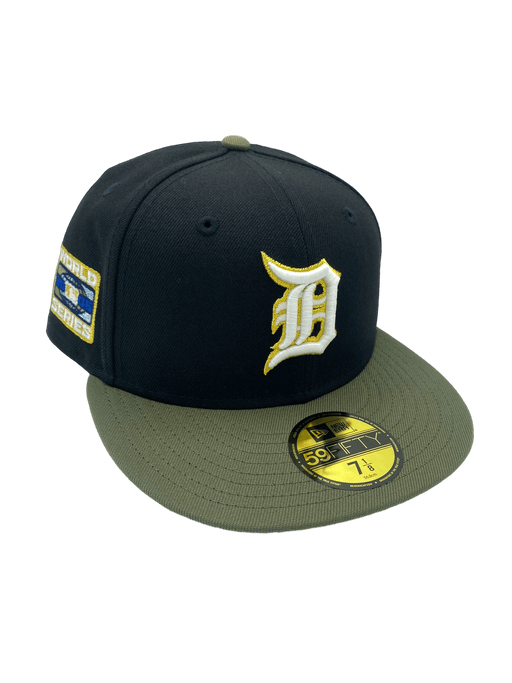 New Era Fitted Hat Detroit Tigers New Era Black/Olive Green Custom Side Patch 59FIFTY Fitted Hat - Men's