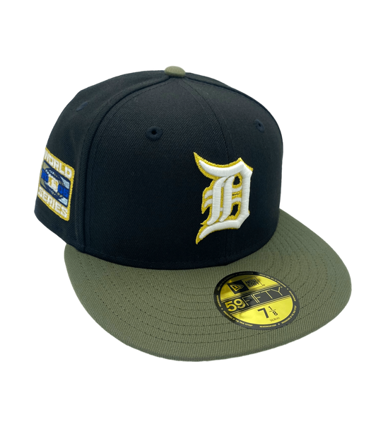 New Era Fitted Hat Detroit Tigers New Era Black/Olive Green Custom Side Patch 59FIFTY Fitted Hat - Men's