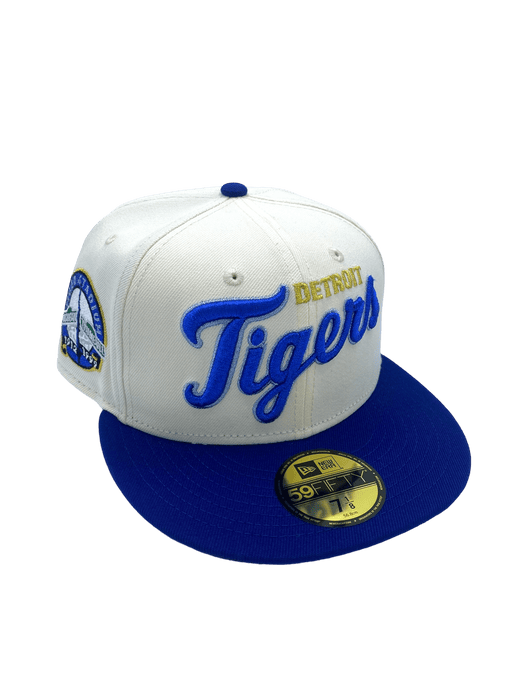 New Era Fitted Hat Detroit Tigers New Era White/Blue Custom Icey Side Patch 59FIFTY Fitted Hat -Men's