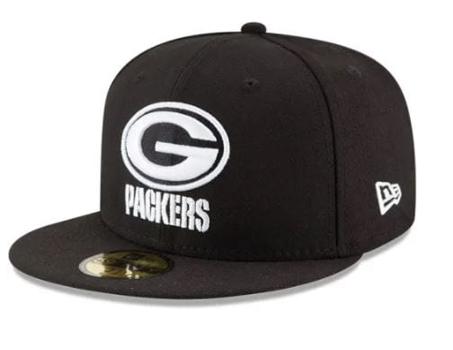 New Era Fitted Hat Green Bay Packers New Era Black and White Collection 59FIFTY Fitted Hat