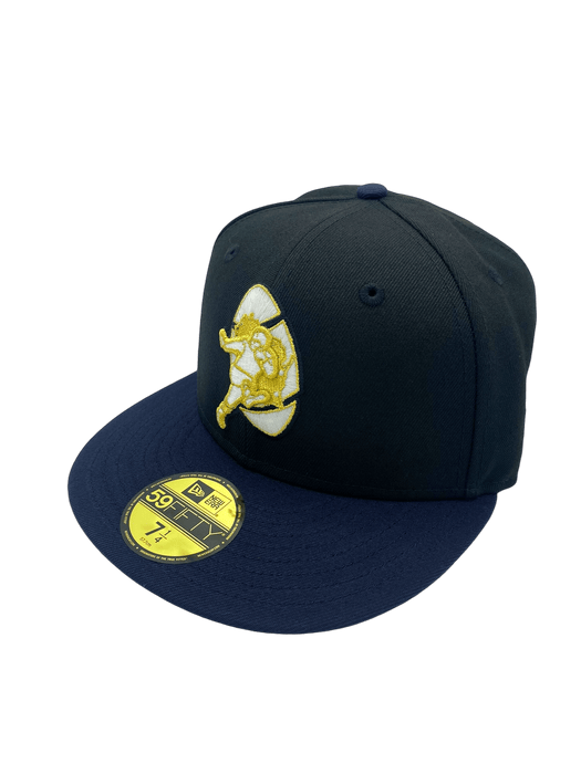 New Era Fitted Hat Green Bay Packers New Era Black/Navy Custom AP Side Patch 59FIFTY Fitted Hat - Men's