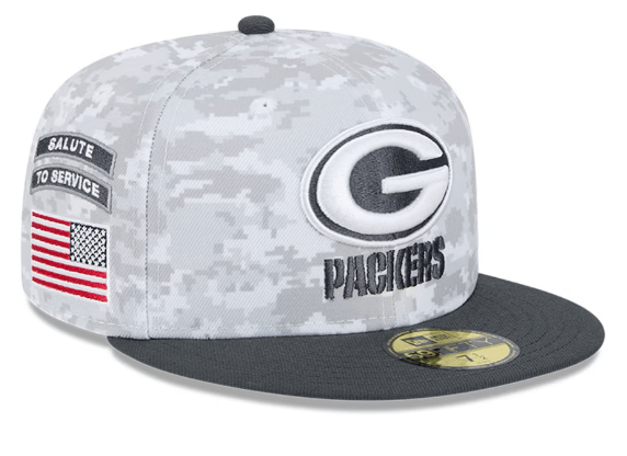 New Era Fitted Hat Green Bay Packers New Era Camo 2024 Salute To Service 59FIFTY Fitted Hat