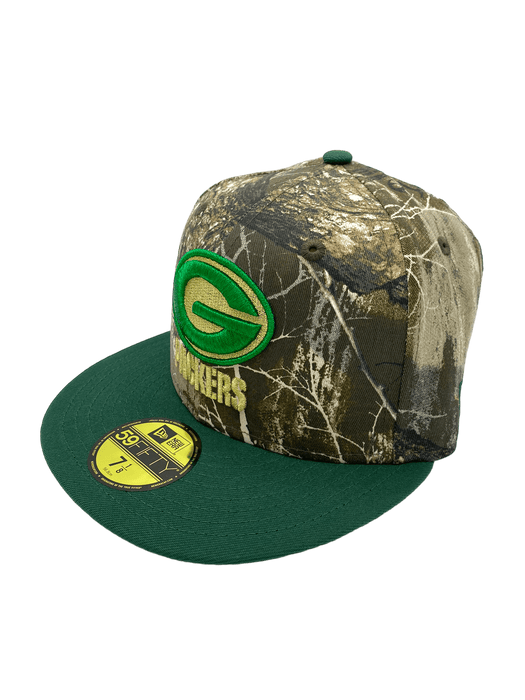 New Era Fitted Hat Green Bay Packers New Era Realtree Camo Custom Side Patch 59FIFTY Fitted Hat -Men's
