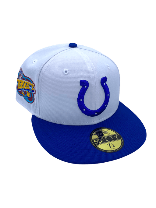 New Era Fitted Hat Indianapolis Colts New Era Chrome/Blue Custom Side Patch 59FIFTY Fitted Hat - Men's