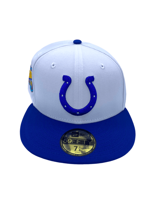 New Era Fitted Hat Indianapolis Colts New Era Chrome/Blue Custom Side Patch 59FIFTY Fitted Hat - Men's