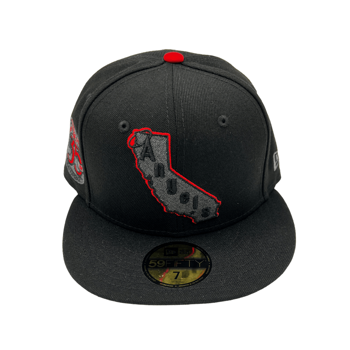 Los Angeles Angels New Era Pi Black Metallic Side Patch 59FIFTY Fitted Hat, 7 7/8 / Black